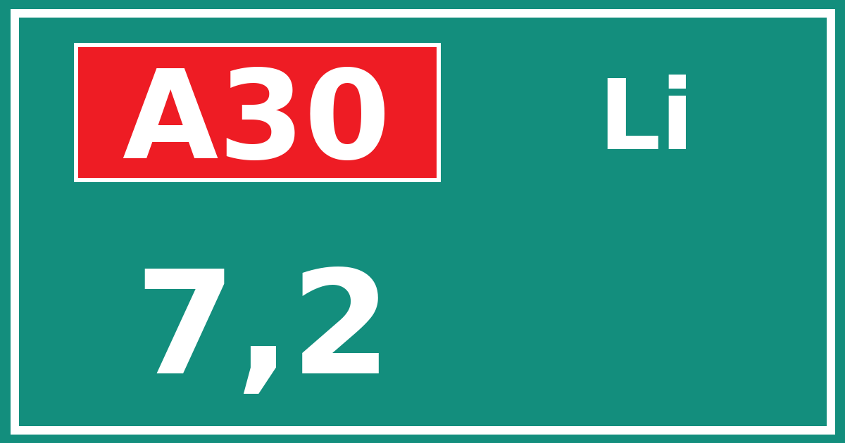 Hectometerbord A30 7,2 zijde Li