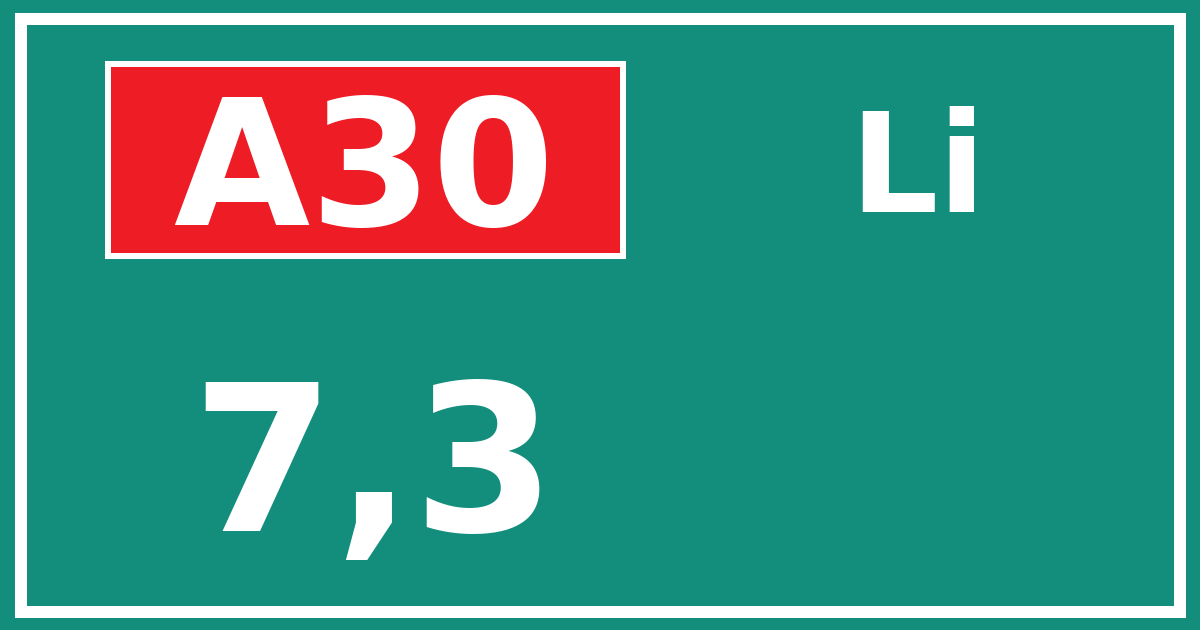 Hectometerbord A30 7,3 zijde Li