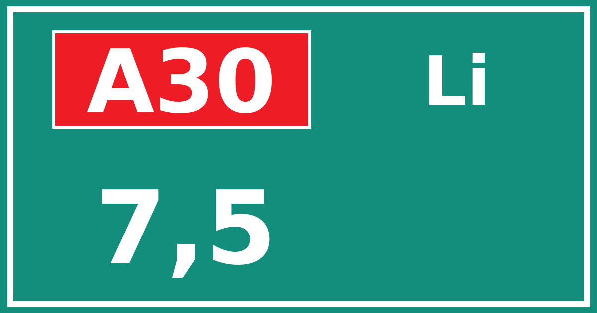 Hectometerbord A30 7,5 zijde Li
