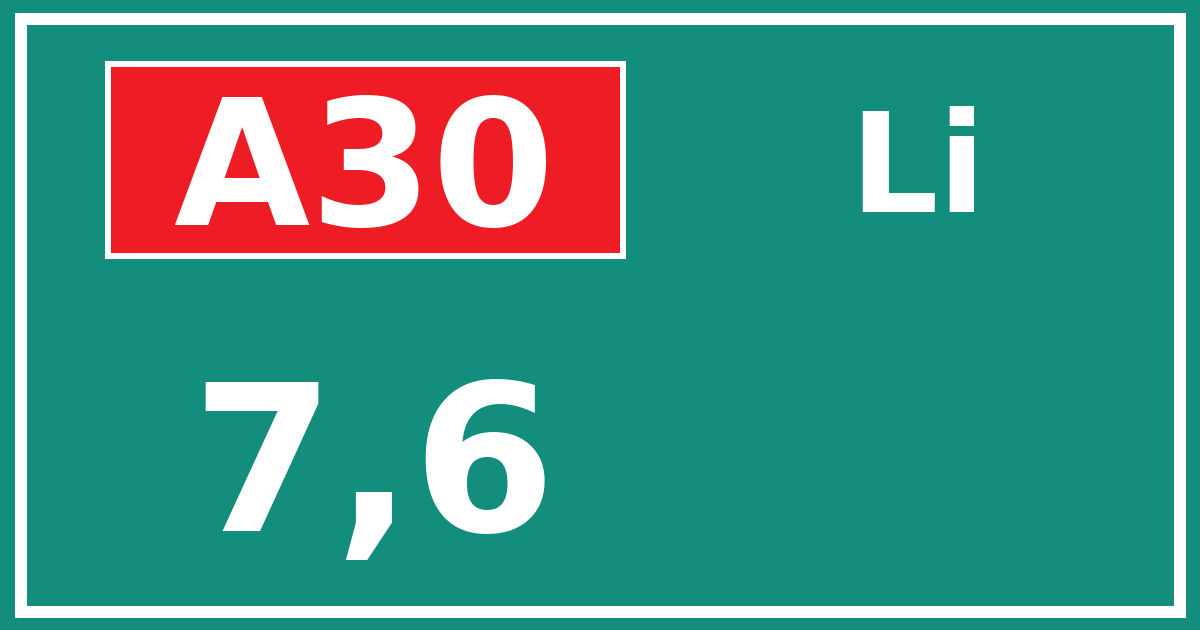 Hectometerbord A30 7,6 zijde Li