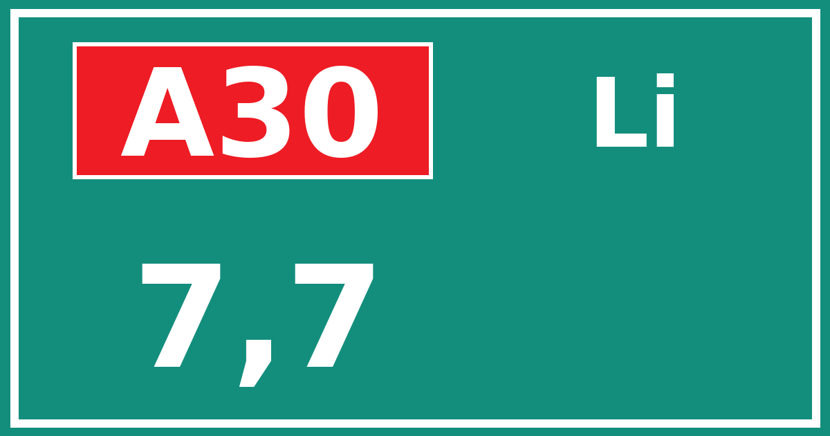 Hectometerbord A30 7,7 zijde Li