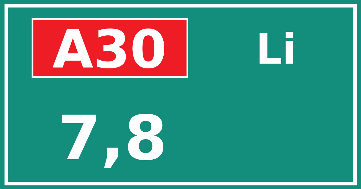 Hectometerbord A30 7,8 zijde Li