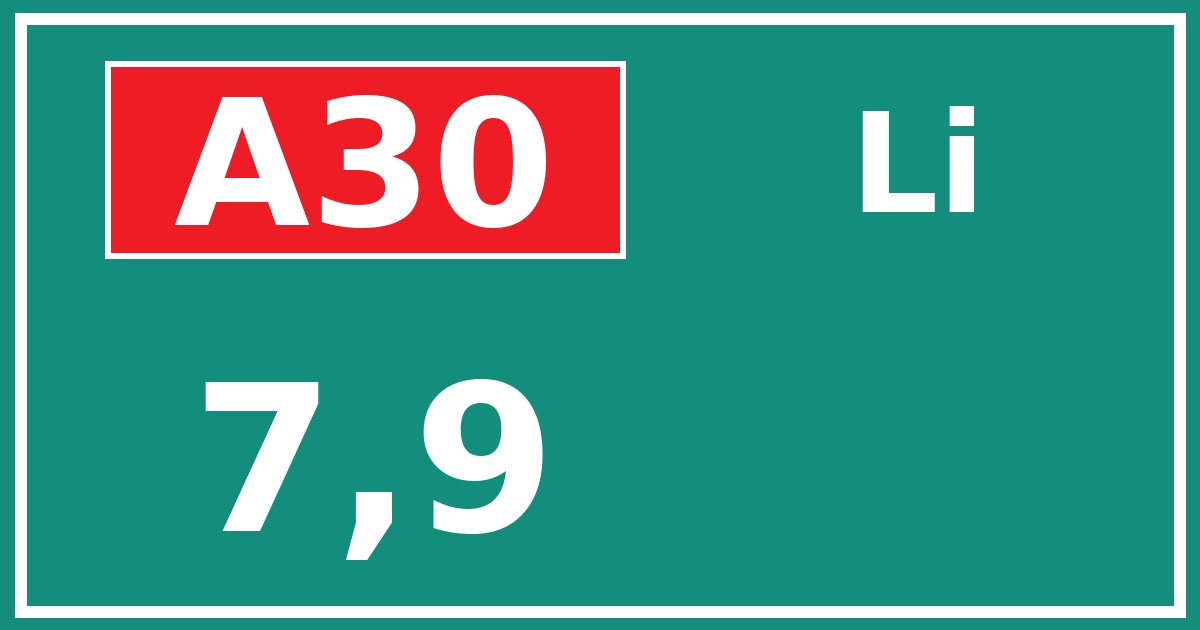 Hectometerbord A30 7,9 zijde Li