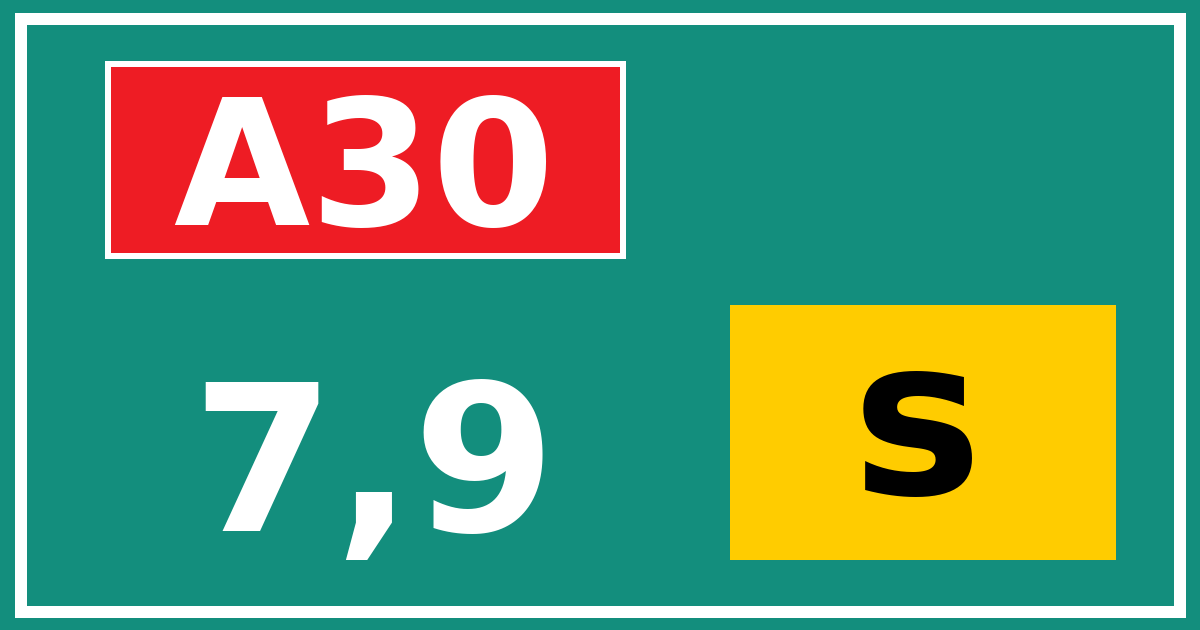 Hectometerbord A30 7,9 letter s