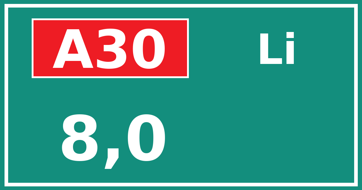 Hectometerbord A30 8,0 zijde Li