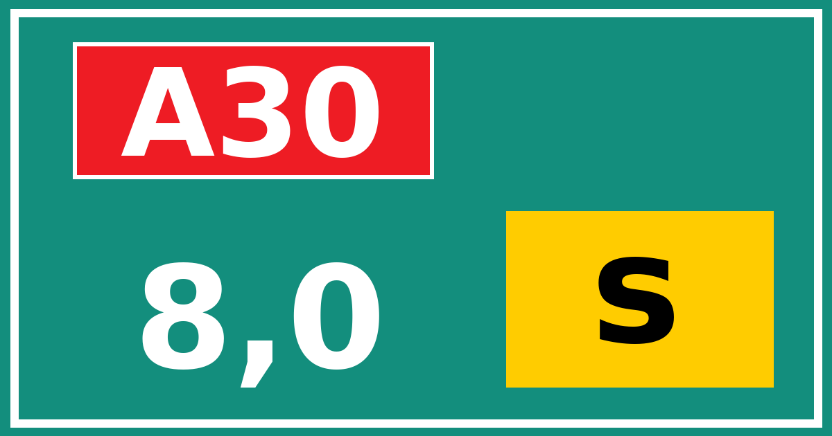 Hectometerbord A30 8,0 letter s