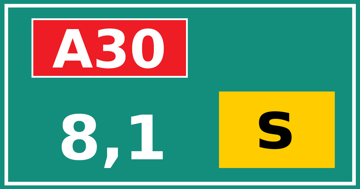 Hectometerbord A30 8,1 letter s