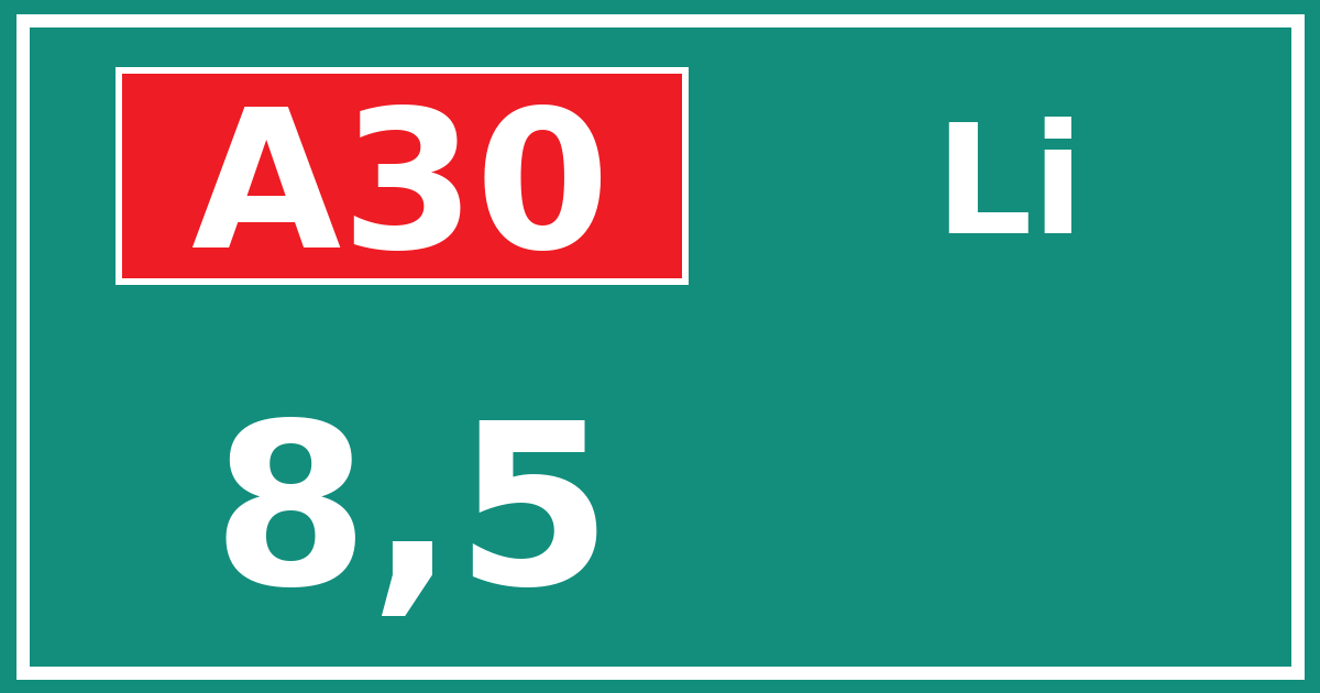 Hectometerbord A30 8,5 zijde Li