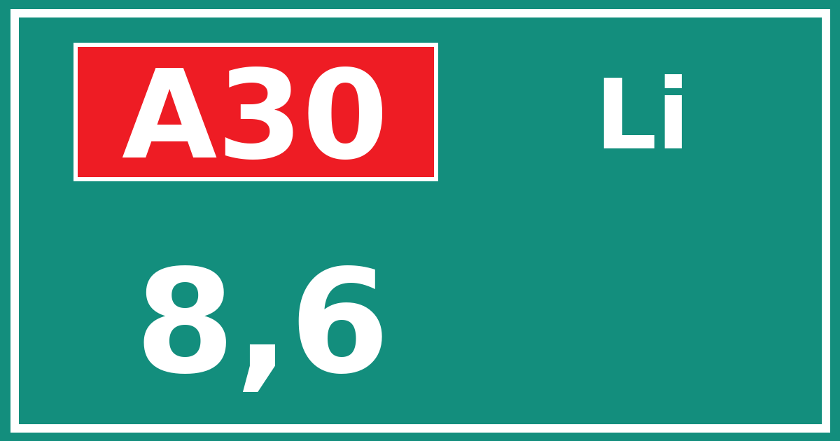 Hectometerbord A30 8,6 zijde Li