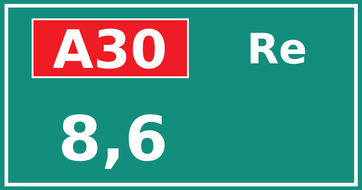 Hectometerbord A30 8,6 zijde Re