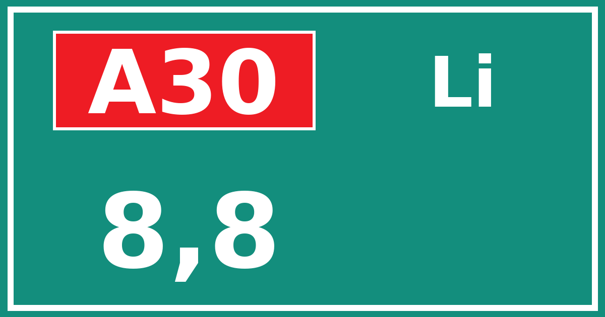 Hectometerbord A30 8,8 zijde Li