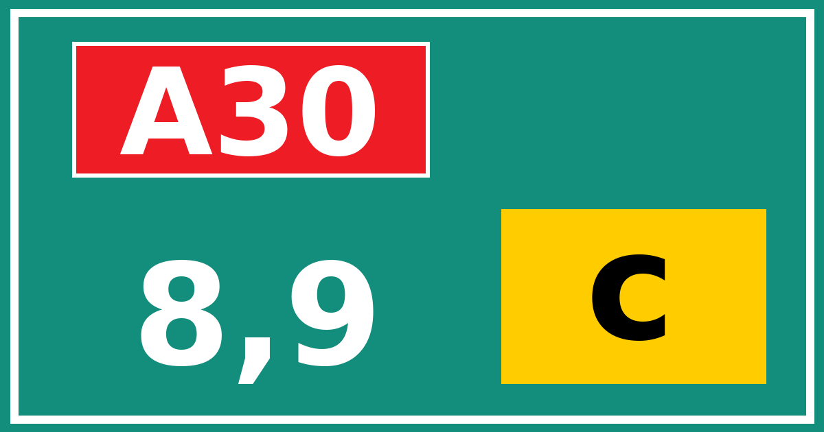 Hectometerbord A30 8,9 letter c