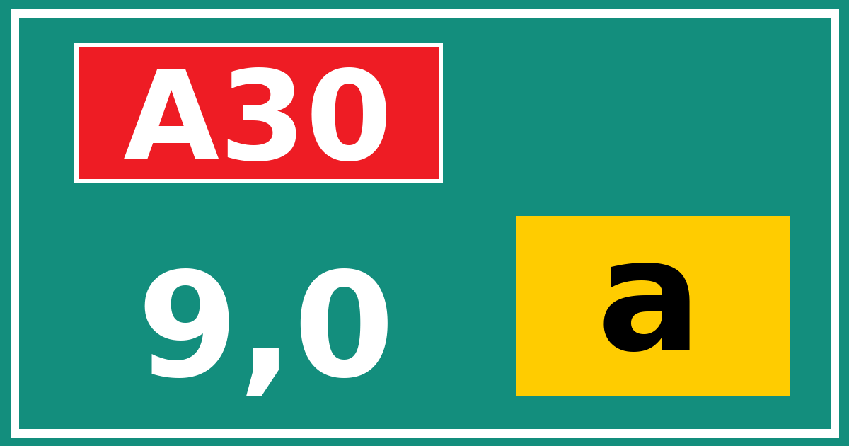 Hectometerbord A30 9,0 letter a