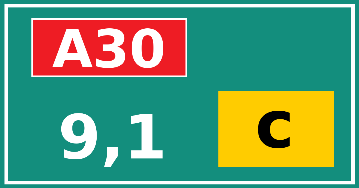 Hectometerbord A30 9,1 letter c