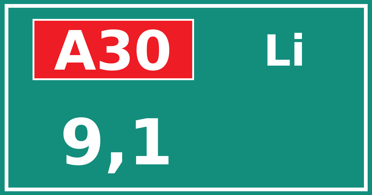 Hectometerbord A30 9,1 zijde Li