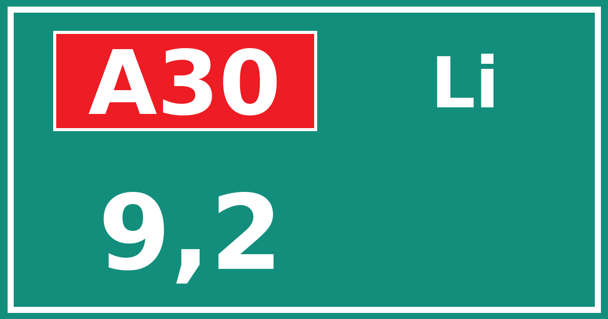 Hectometerbord A30 9,2 zijde Li