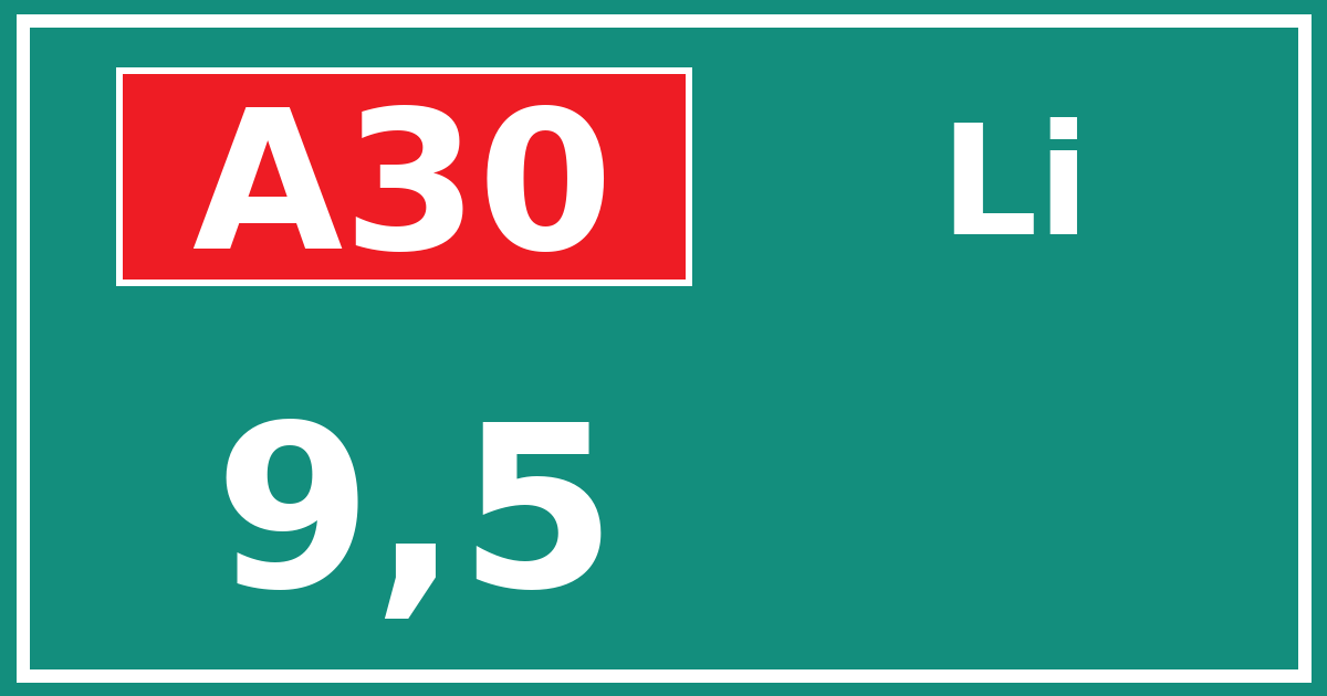 Hectometerbord A30 9,5 zijde Li