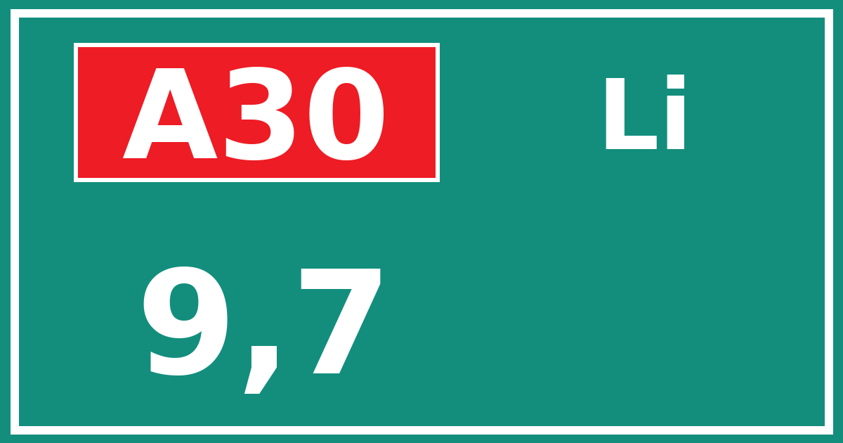 Hectometerbord A30 9,7 zijde Li