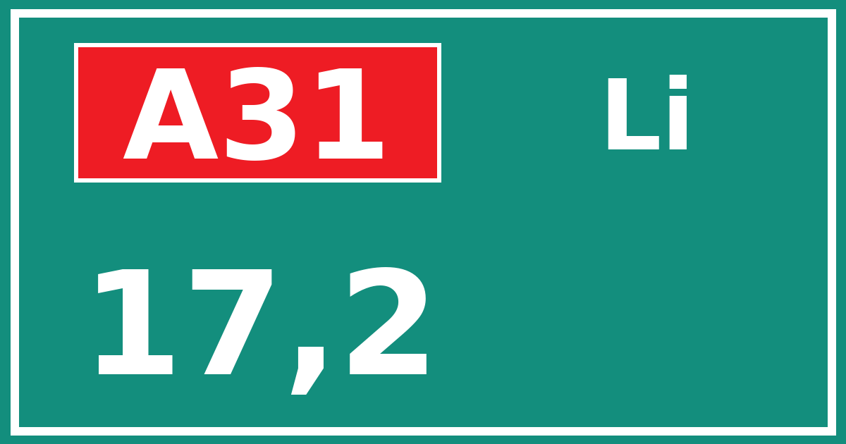 Hectometerbord A31 17,2 zijde Li