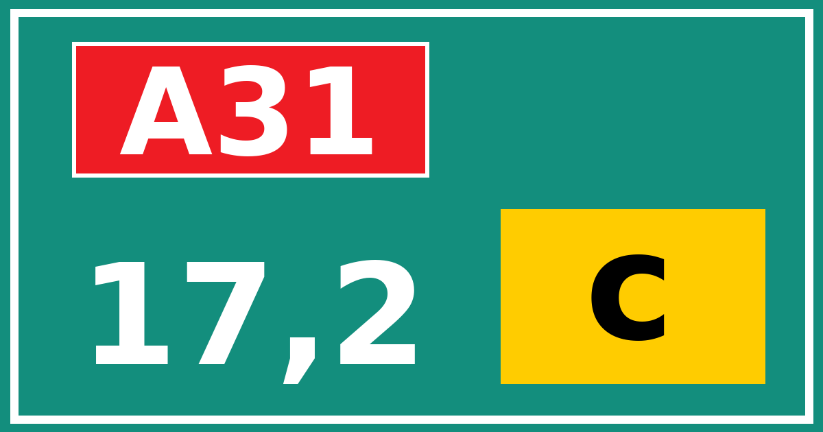 Hectometerbord A31 17,2 letter c