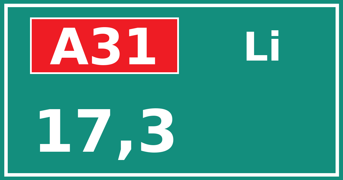 Hectometerbord A31 17,3 zijde Li