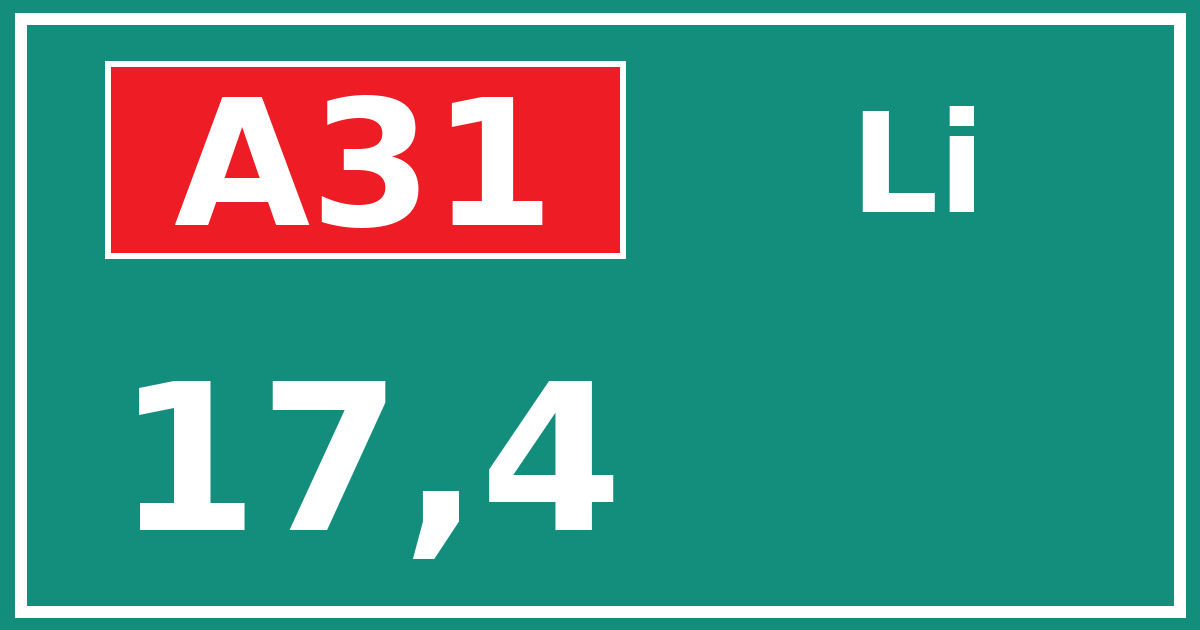 Hectometerbord A31 17,4 zijde Li