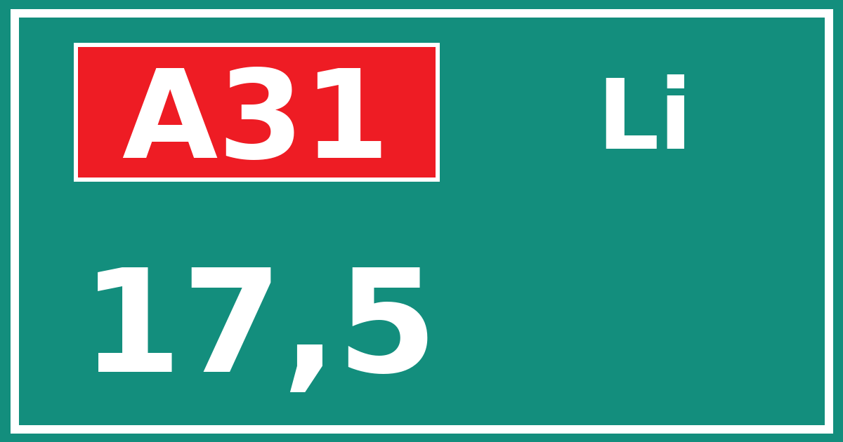 Hectometerbord A31 17,5 zijde Li