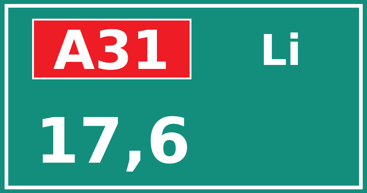 Hectometerbord A31 17,6 zijde Li