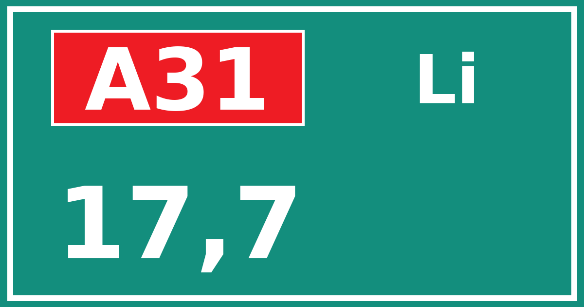 Hectometerbord A31 17,7 zijde Li