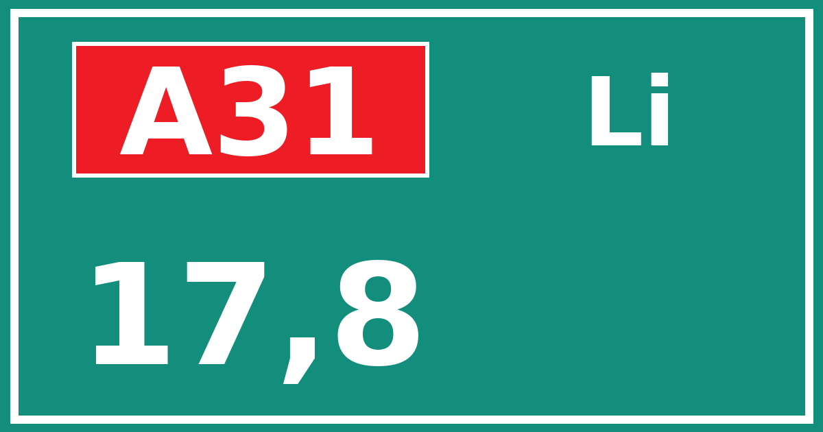 Hectometerbord A31 17,8 zijde Li