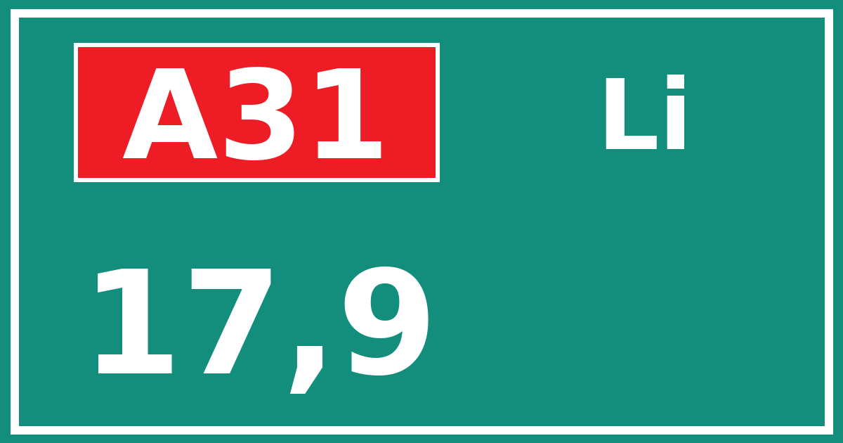 Hectometerbord A31 17,9 zijde Li