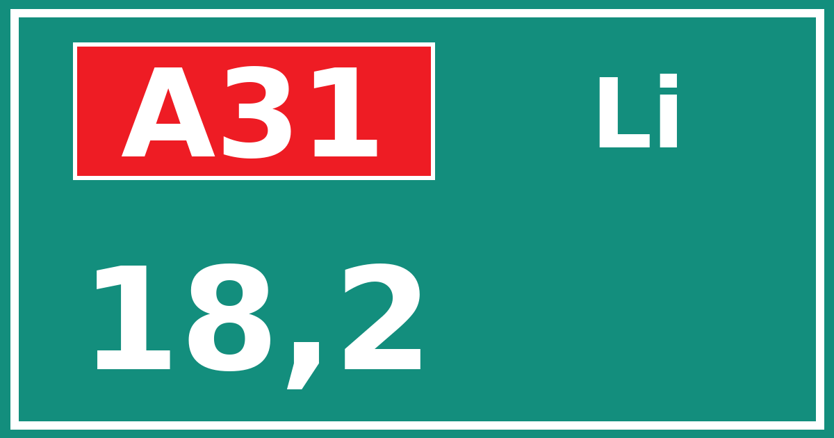 Hectometerbord A31 18,2 zijde Li