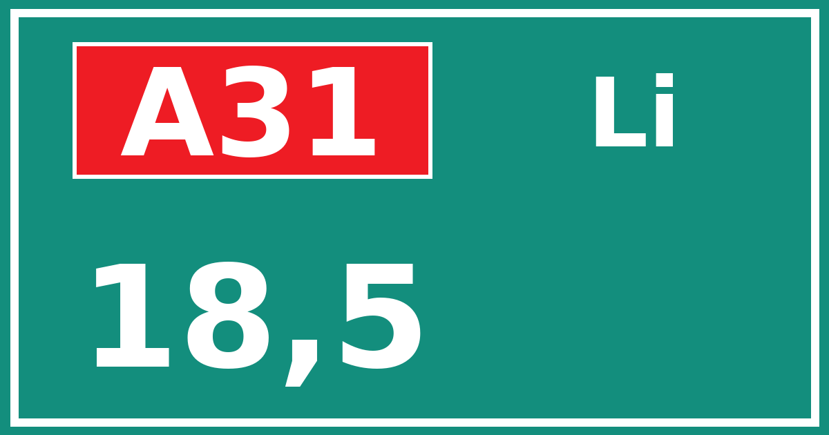 Hectometerbord A31 18,5 zijde Li