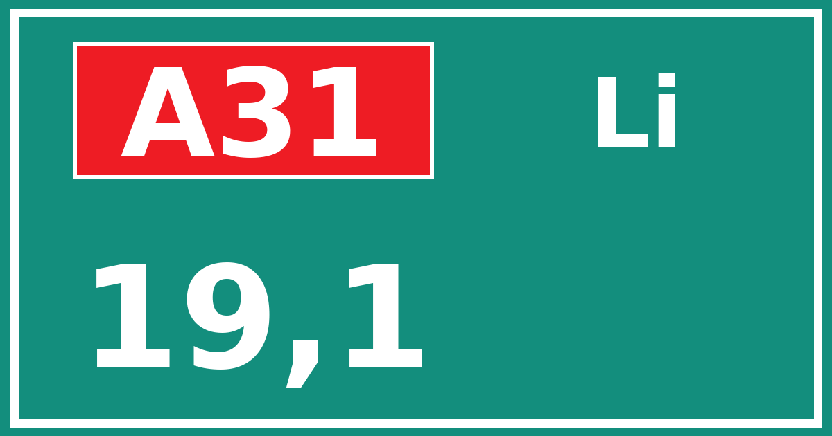 Hectometerbord A31 19,1 zijde Li