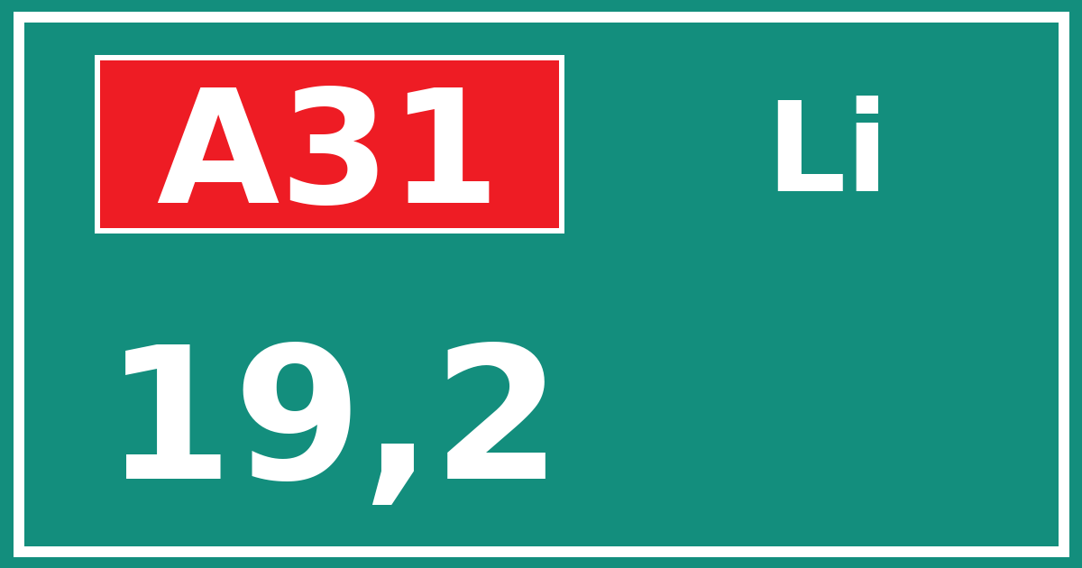 Hectometerbord A31 19,2 zijde Li