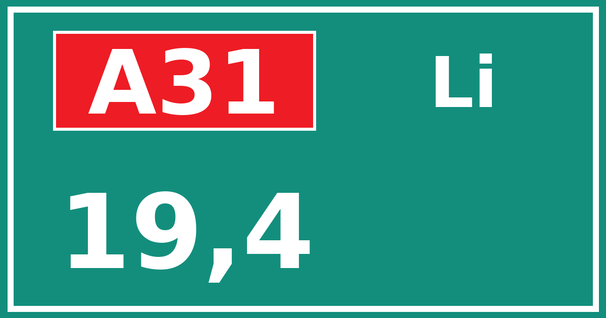 Hectometerbord A31 19,4 zijde Li
