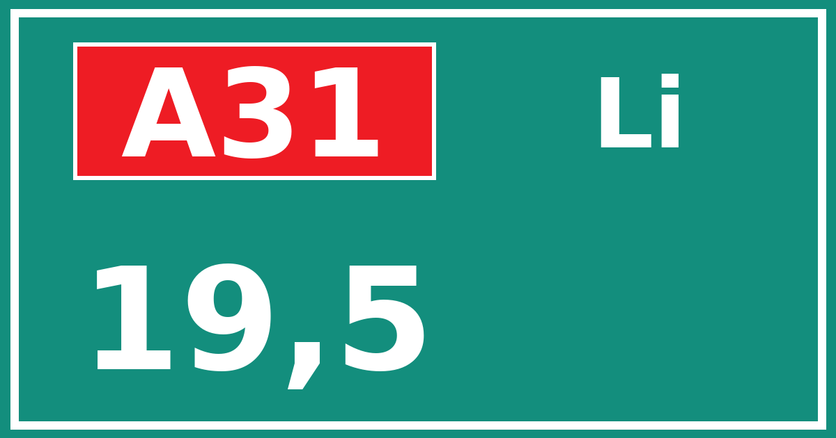 Hectometerbord A31 19,5 zijde Li