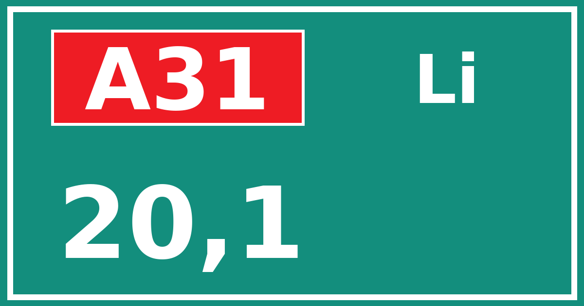 Hectometerbord A31 20,1 zijde Li