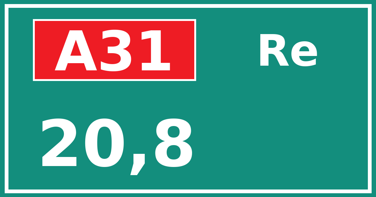 Hectometerbord A31 20,8 zijde Re