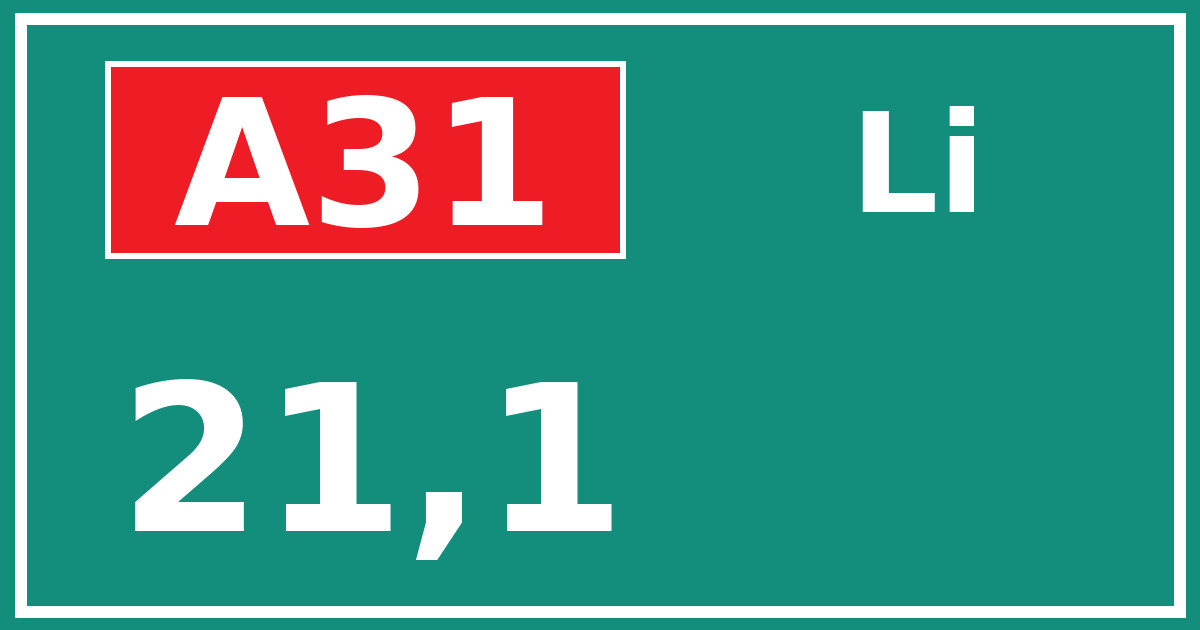 Hectometerbord A31 21,1 zijde Li