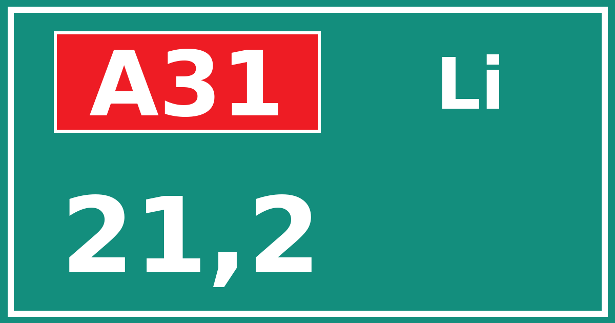 Hectometerbord A31 21,2 zijde Li