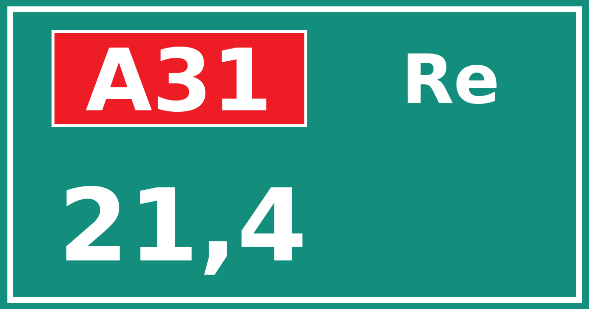 Hectometerbord A31 21,4 zijde Re