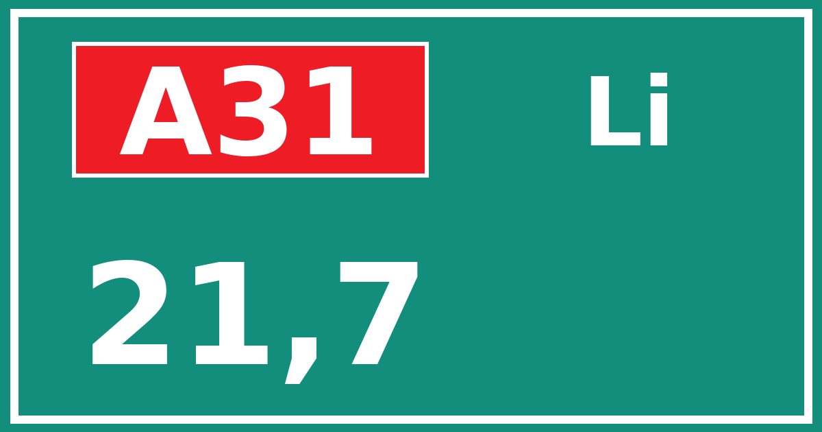 Hectometerbord A31 21,7 zijde Li