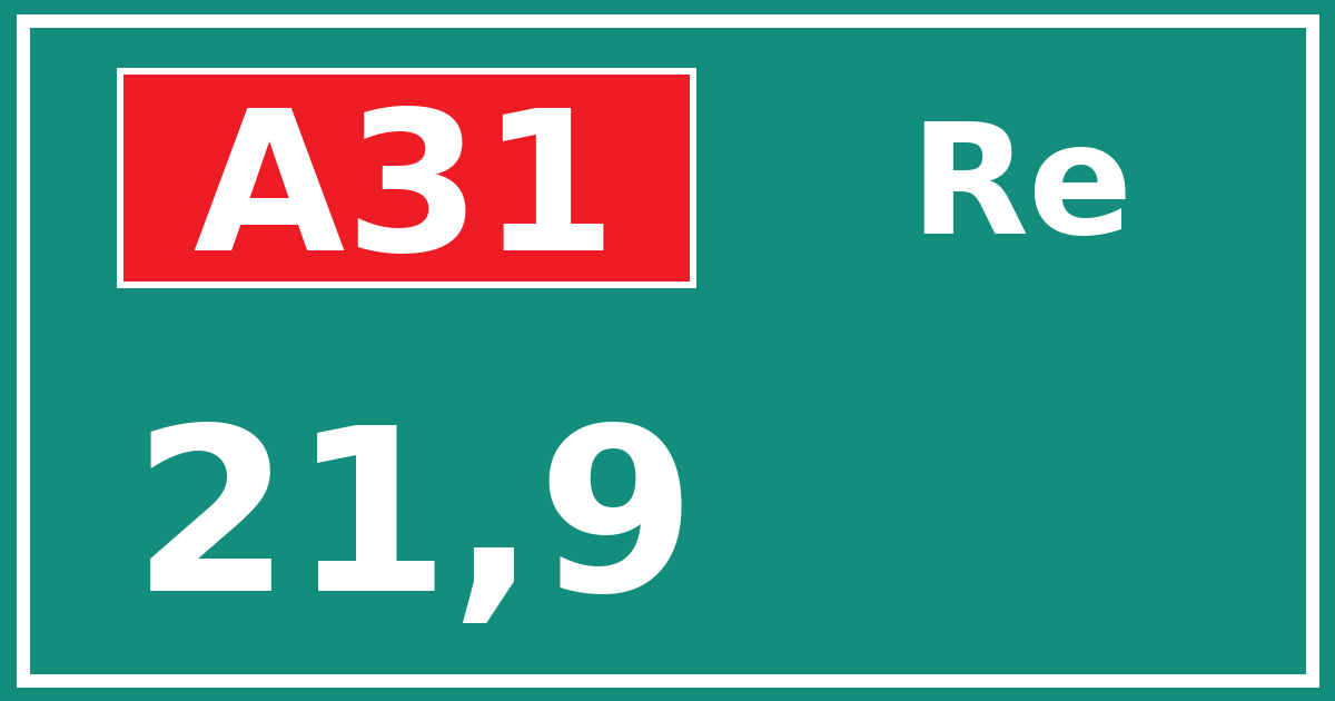 Hectometerbord A31 21,9 zijde Re
