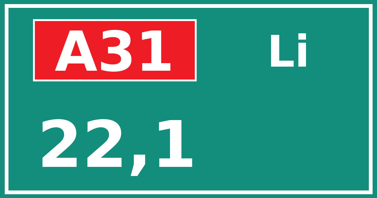 Hectometerbord A31 22,1 zijde Li