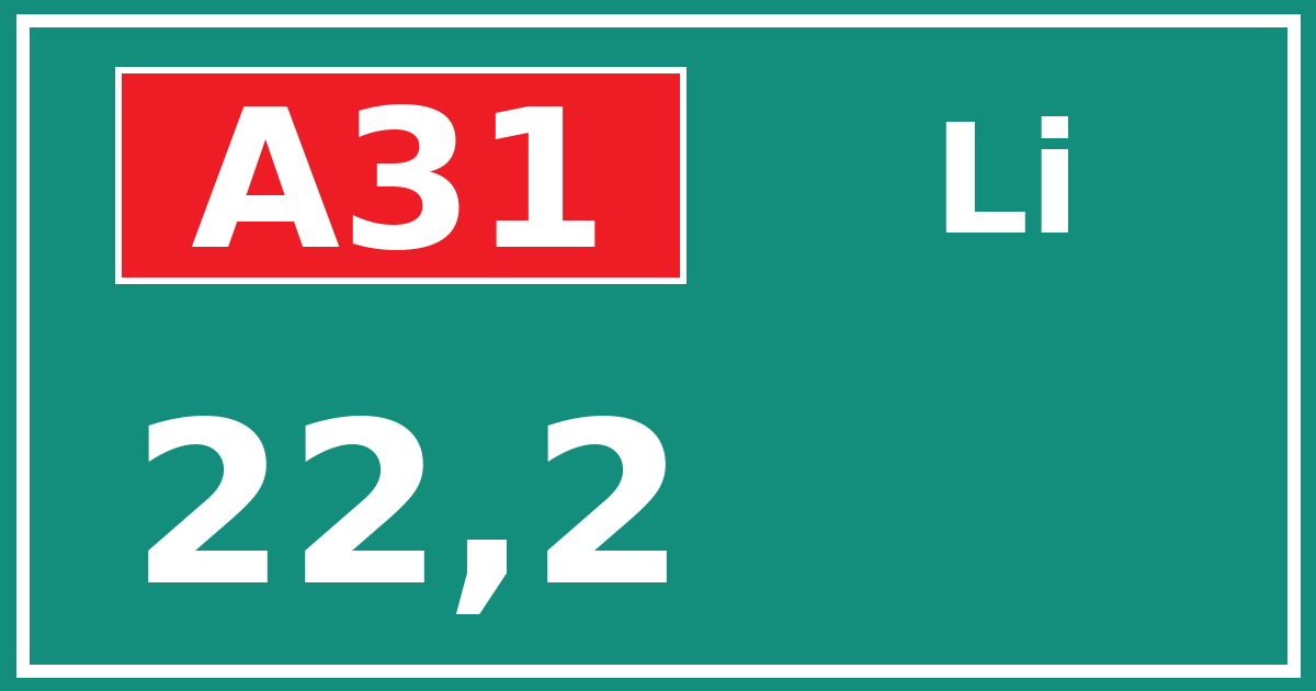 Hectometerbord A31 22,2 zijde Li