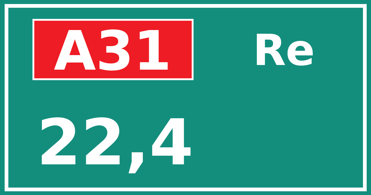 Hectometerbord A31 22,4 zijde Re