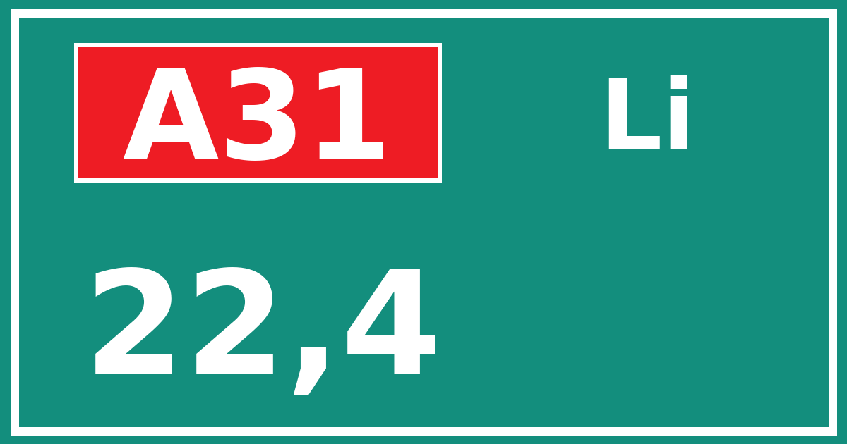 Hectometerbord A31 22,4 zijde Li