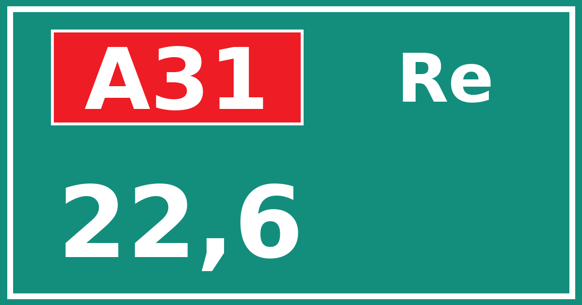 Hectometerbord A31 22,6 zijde Re