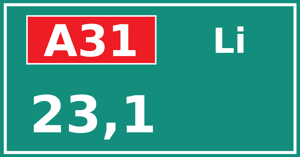 Hectometerbord A31 23,1 zijde Li
